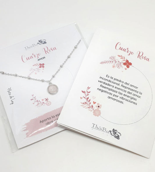 Piedras Naturales - Coll841 Collar Cuarzo Rosa - Senora