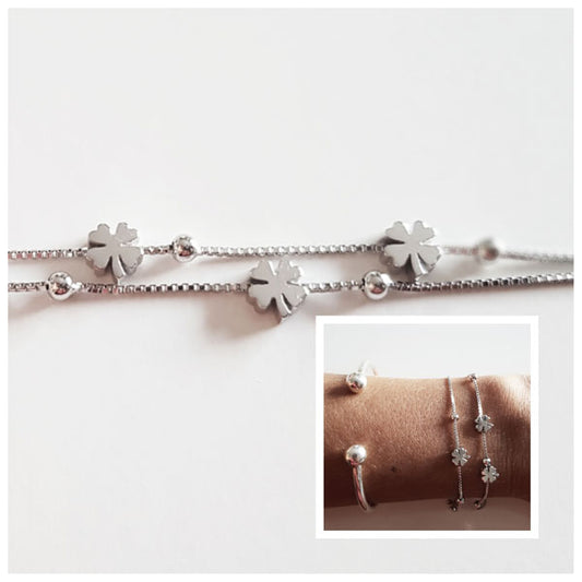 Pulseras - Pul1784 Pulsera Doble Treboles - Senora