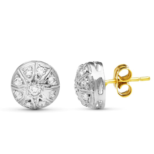 18K PENDIENTES ORO BICOLOR CIRCONITA 9 MM CIERRE PRESION