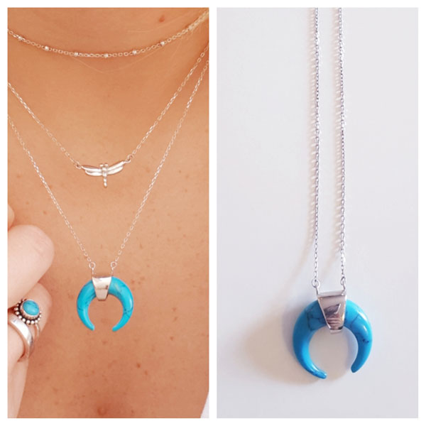 Gargantilla Plata - Coll646 Collar Luna Turquesa - Senora