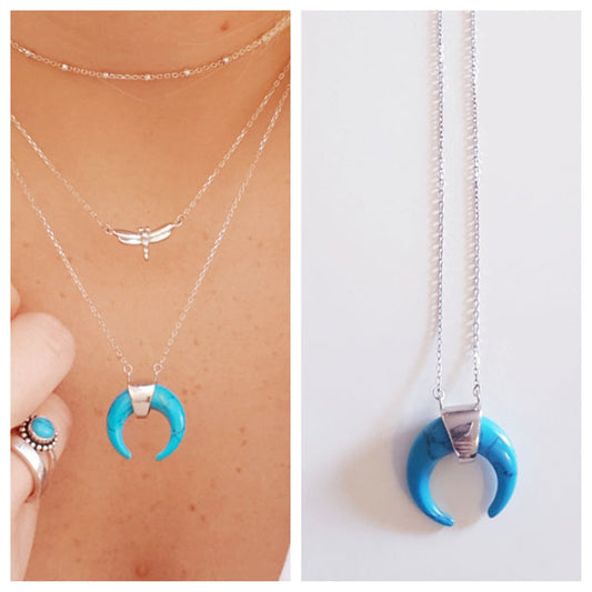 Gargantilla Plata - Coll646 Collar Luna Turquesa - Senora