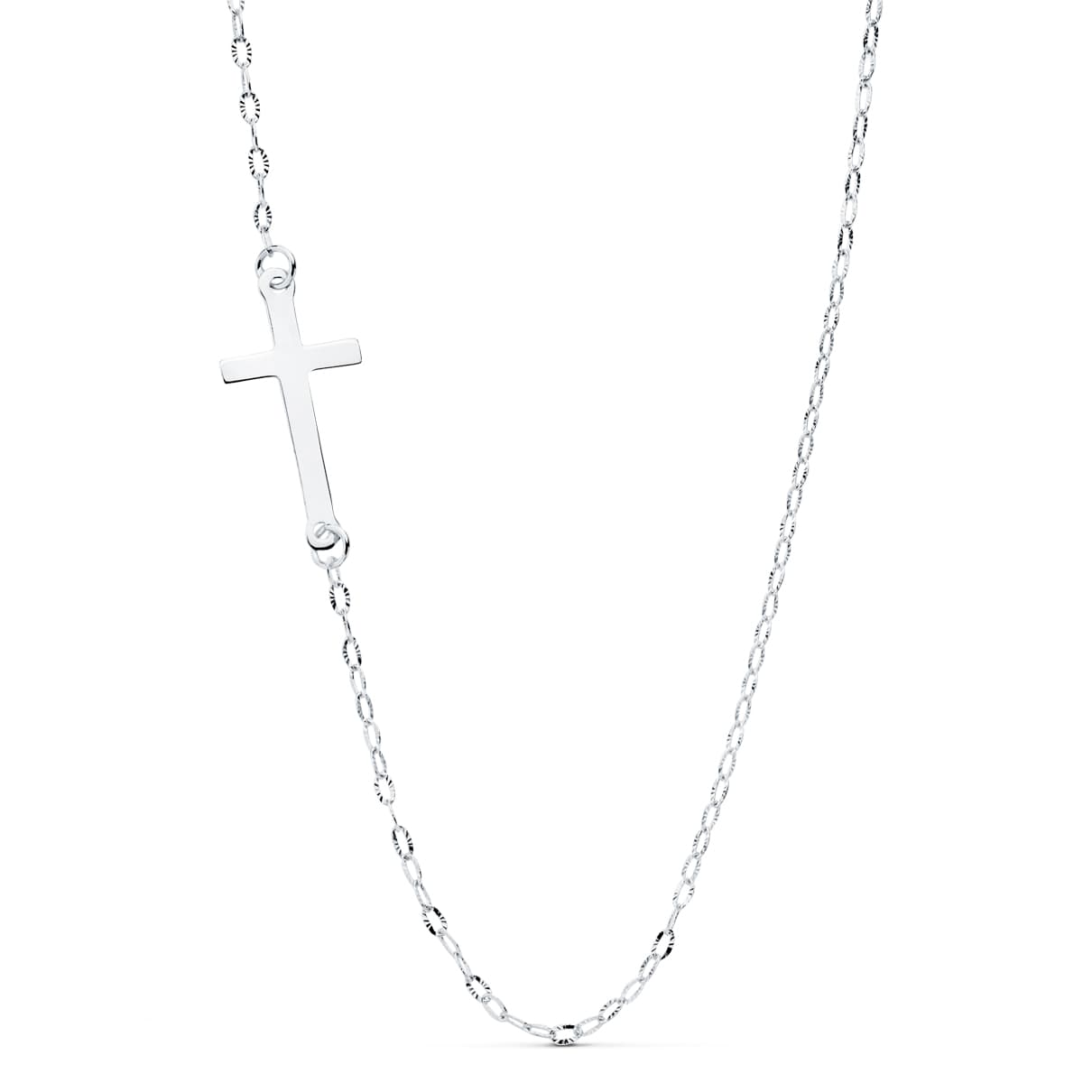 Gargantilla Cruz 17 x 8 mm Cadena Forzada 42 cm de oro blanco 18K