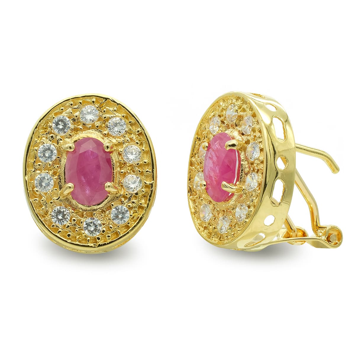 Pendientes Oval con Circonita de oro amarillo 18K
