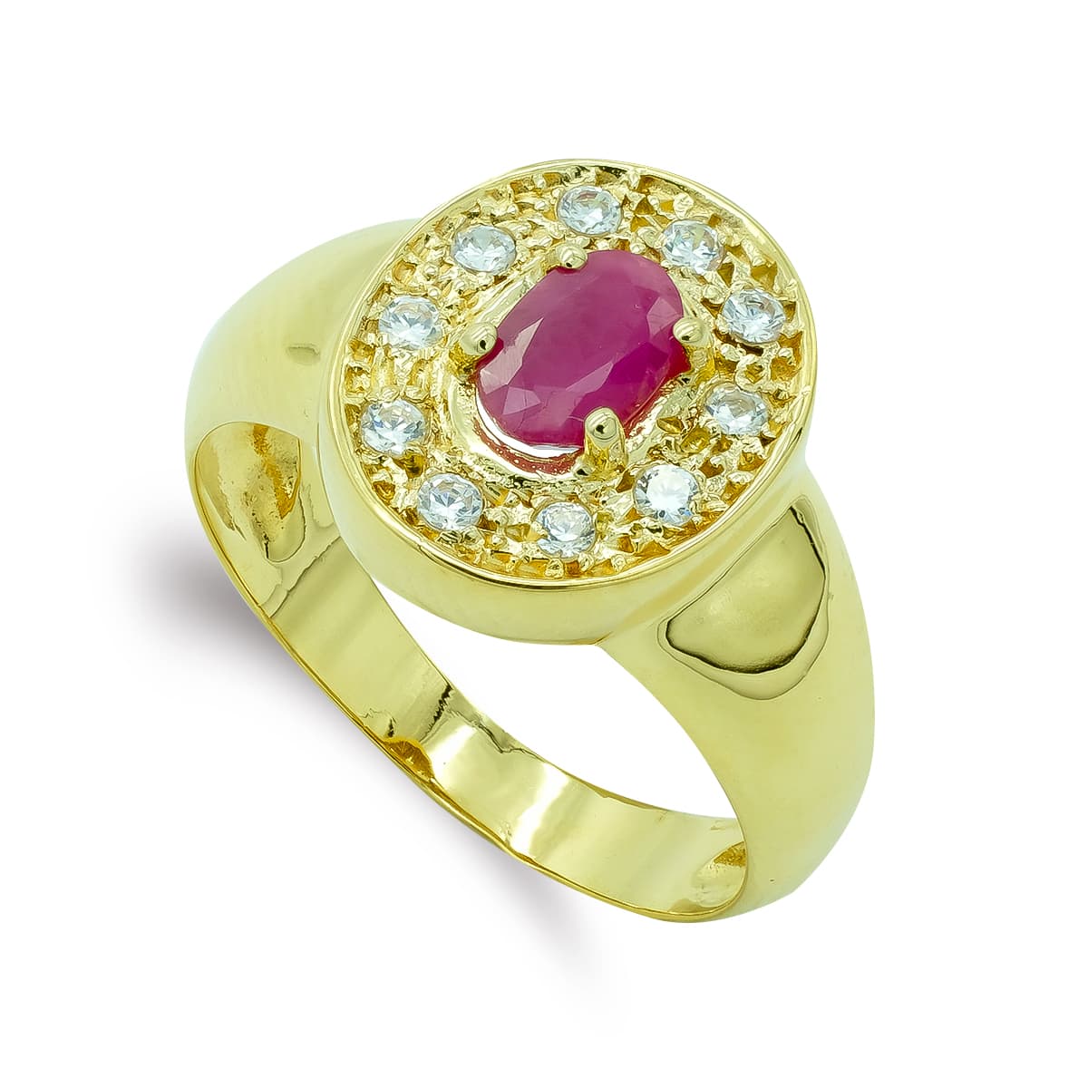 Sortija Oval con Piedra y Circonitas. Ancho: 13,5 mm de oro amarillo 18K
