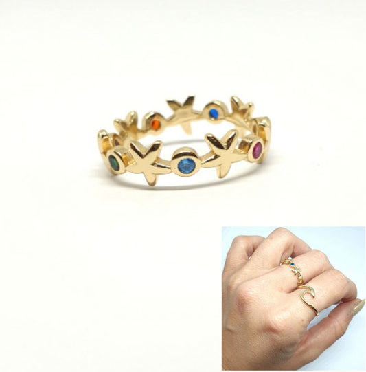 Anillos De Plata - An1257 Estrella De Mar Dorado - Senora