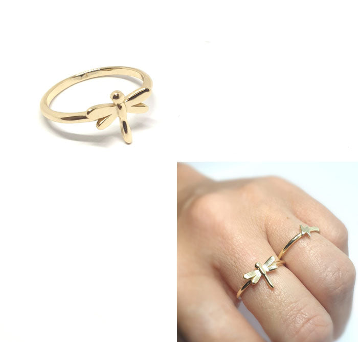 Anillos De Plata - An1289 Libelula Dorado - Senora