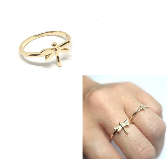 Anillos De Plata - An1289 Libelula Dorado - Senora