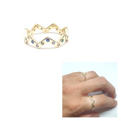 Anillos De Plata - An1278 Zig Zag Dorado - Senora