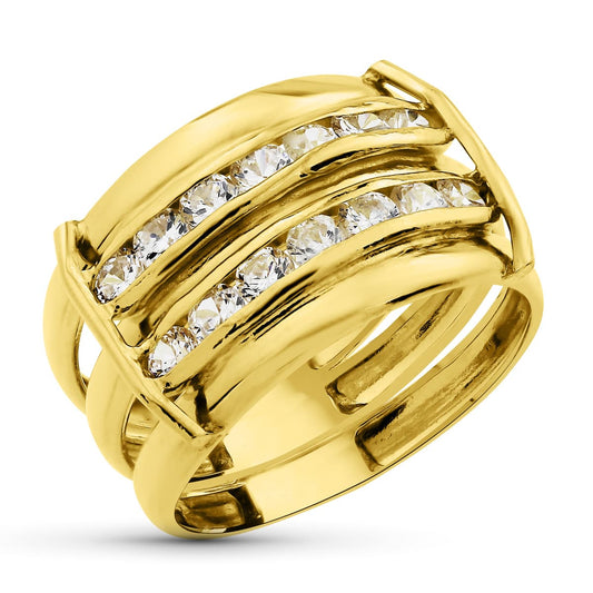 18K SORTIJA ORO AMARILLO BANDAS LISAS CON CIRCONITAS. ANCHO: 13 MM