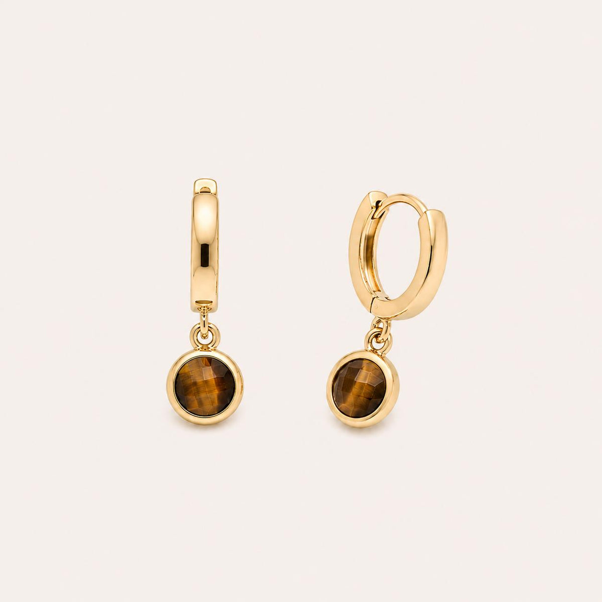 Pendientes ojo de tigre de plata de ley con baño de oro de 14 quilates - Joyería Zafir