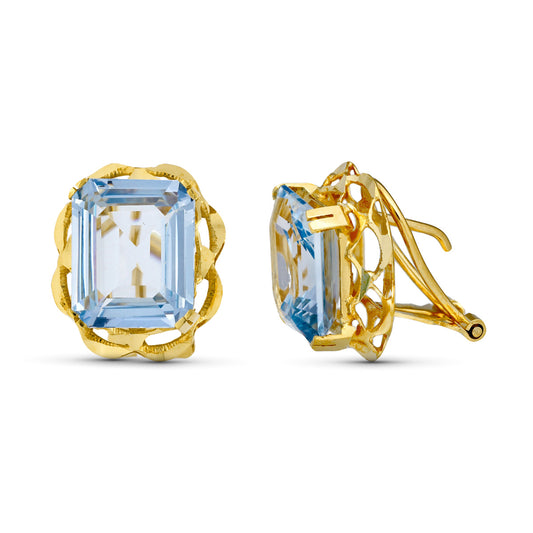 Pendientes Canastilla Aguamarina 12 x 10 mm de oro amarillo 18K