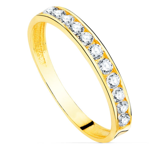 18K ALIANZA O ANILLO ORO AMARILLO CIRCONITA REDONDAS. ANCHO CUERPO 2,5 MM
