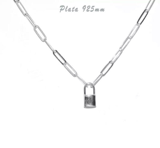 Gargantilla Plata - 0M4012-P Collar Plata Candado - Senora
