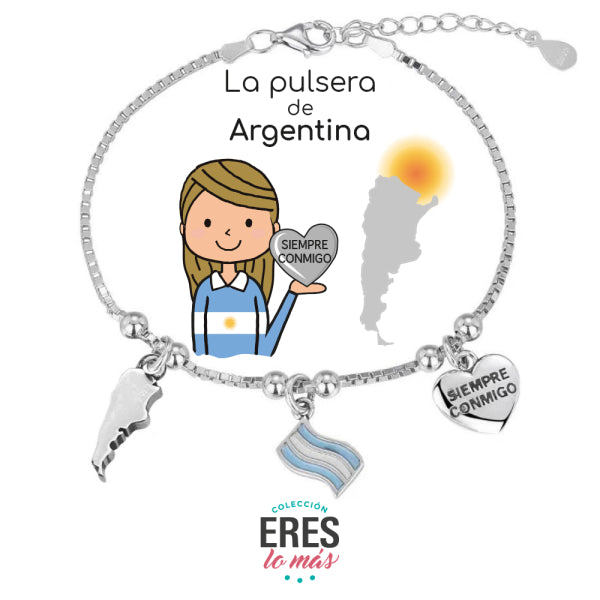 Pulsera Eres Lo Más Argentina cadena veneciana rodiada con tres colgantes