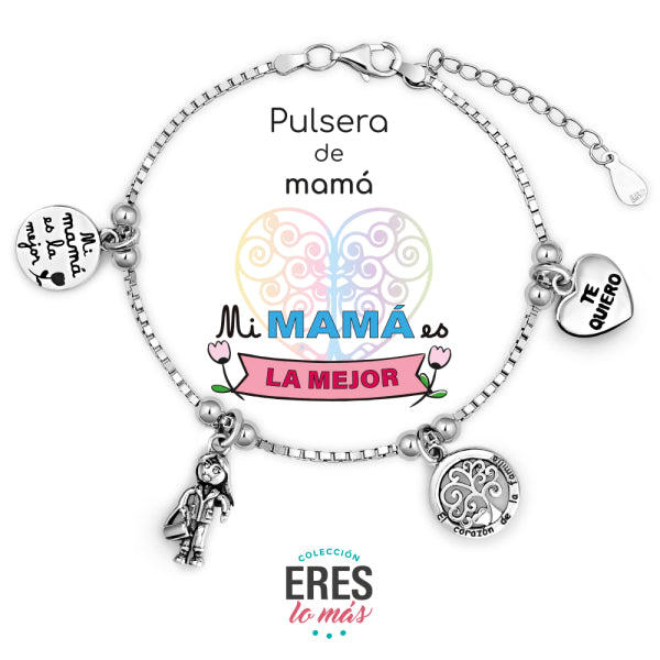 Pulsera Eres Lo Mas Familia Mama Cadena Veneciana Rodiada Con Colgantes