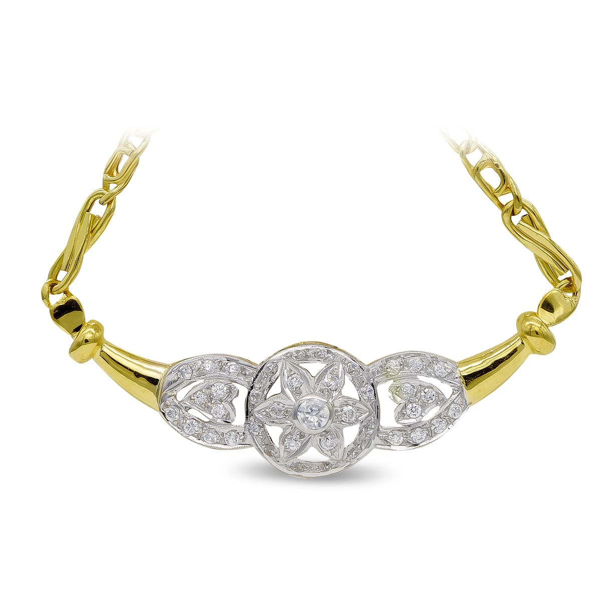 18K GARGANTILLA ORO AMARILLO FLOR Y CIRCONITAS