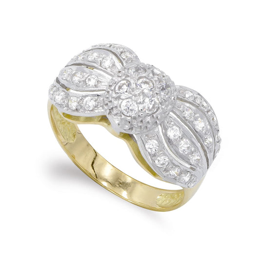 18K SORTIJA ORO BICOLOR LAZO CON CIRCONITAS. ANCHO: 11 MM