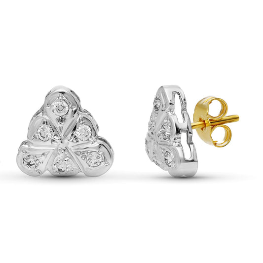 Pendientes Bicolor Circonita 9 mm presión 18K
