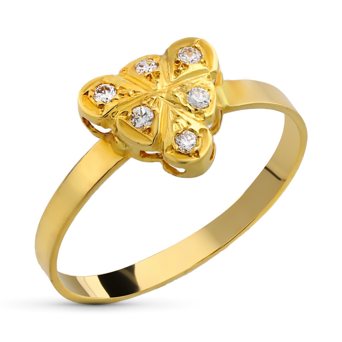 Sortija Motivo con Circonitas. Medida: 9,5 x 9 mm de oro amarillo 18K