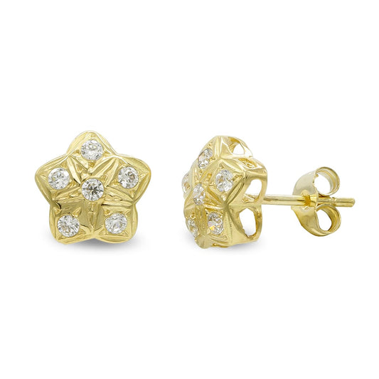 Pendientes Estrella y Circonita de oro amarillo 18K