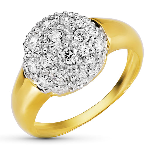 18K SORTIJA ORO BICOLOR MOTIVO REDONDO CON CIRCONITAS. ANCHO: 13 MM