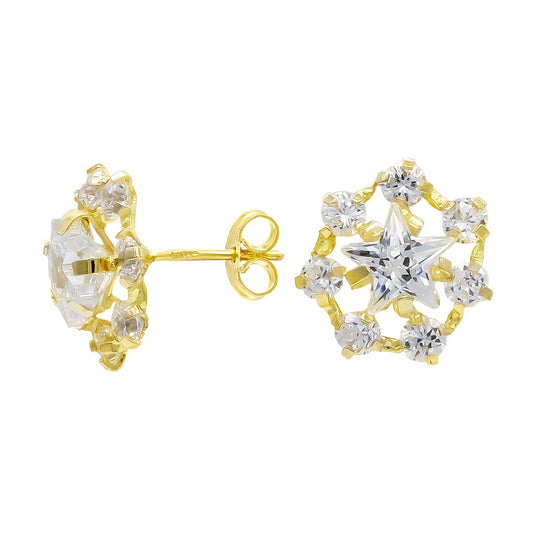 18K PENDIENTES ORO AMARILLO ESTRELLA Y CIRCONITA CIERRE PRESION