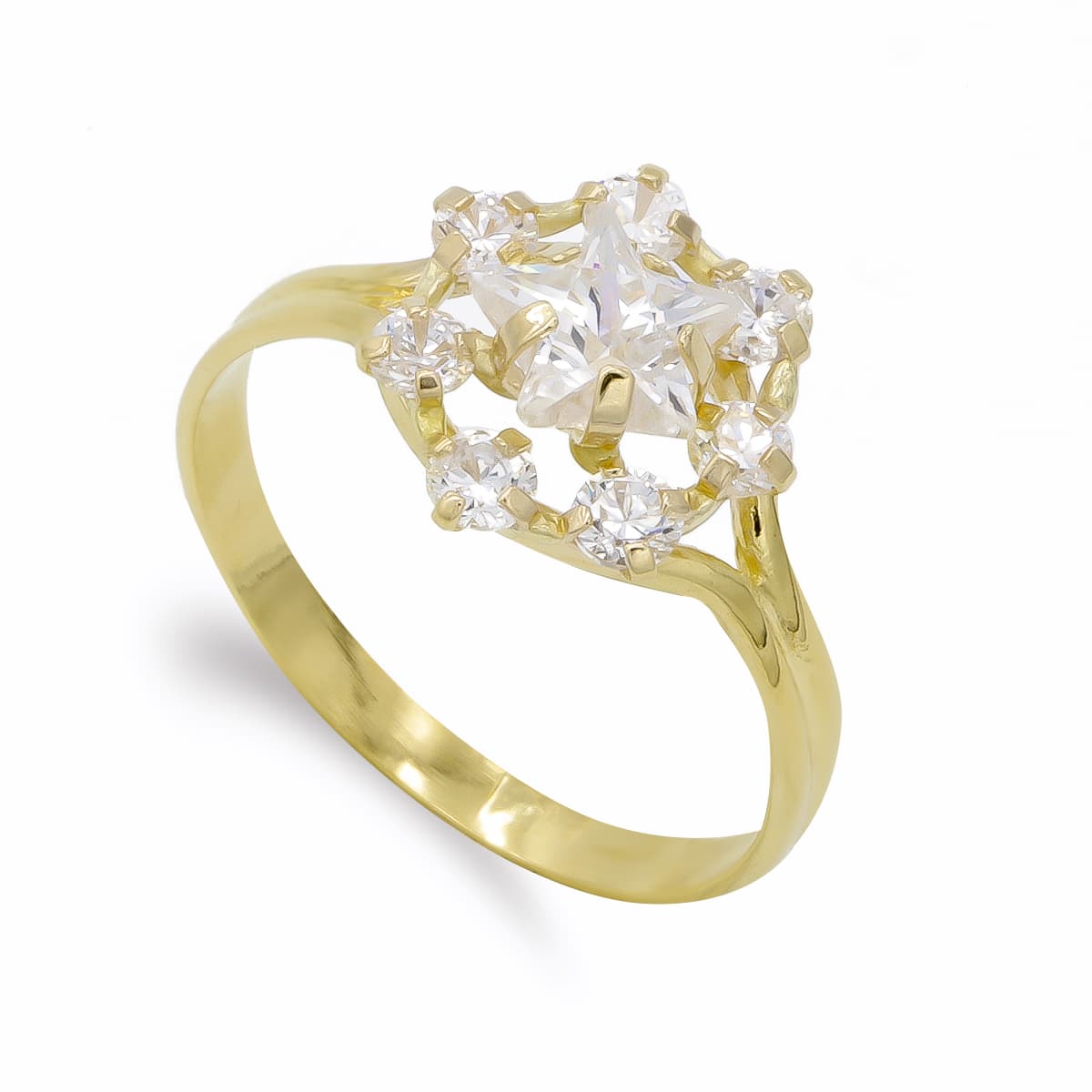 Sortija Cuajo Circonitas Estrella. Ancho: 11 mm de oro amarillo 18K