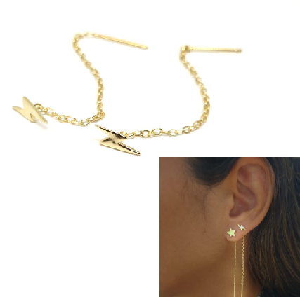 Pendientes Largos - Pend2077 Cadena Rayo Oro - Senora