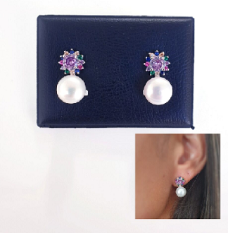Pendientes Perla - Pend2021 Omega Flor Violeta - Senora