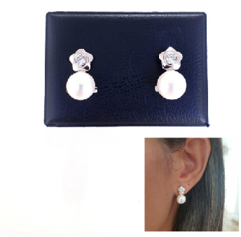 Pendientes Perla - Pend2015 Omega Flor Circonia - Senora