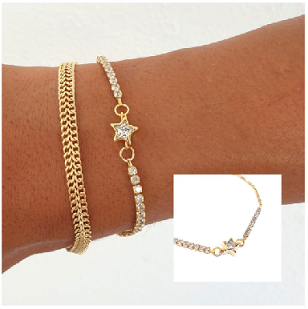 Pulseras Y Gargantillas - Pul2170 Estrella Brillo Oro - Senora