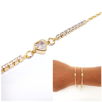 Pulseras Y Gargantillas - Pul2172 Corazon Brillo Oro - Senora