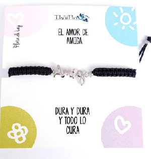Joyas Con Mensaje - Pul2139 Macrame Amiga Negro - Senora