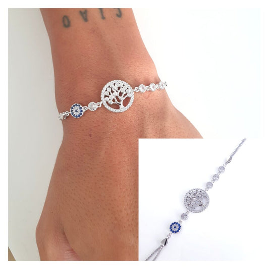Pulseras Y Gargantillas - Pul2133 Arbol Vida Y Ojo Turco - Senora