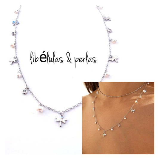 Gargantillas Y Collares - Coll931 Libelulas Perlas... - Senora