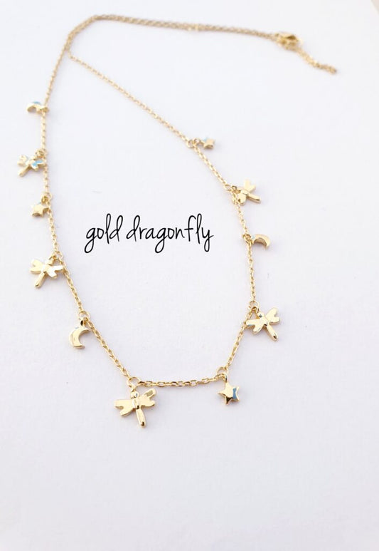 Gargantillas Y Collares - Coll930 Libelulas Lunas..Oro - Senora