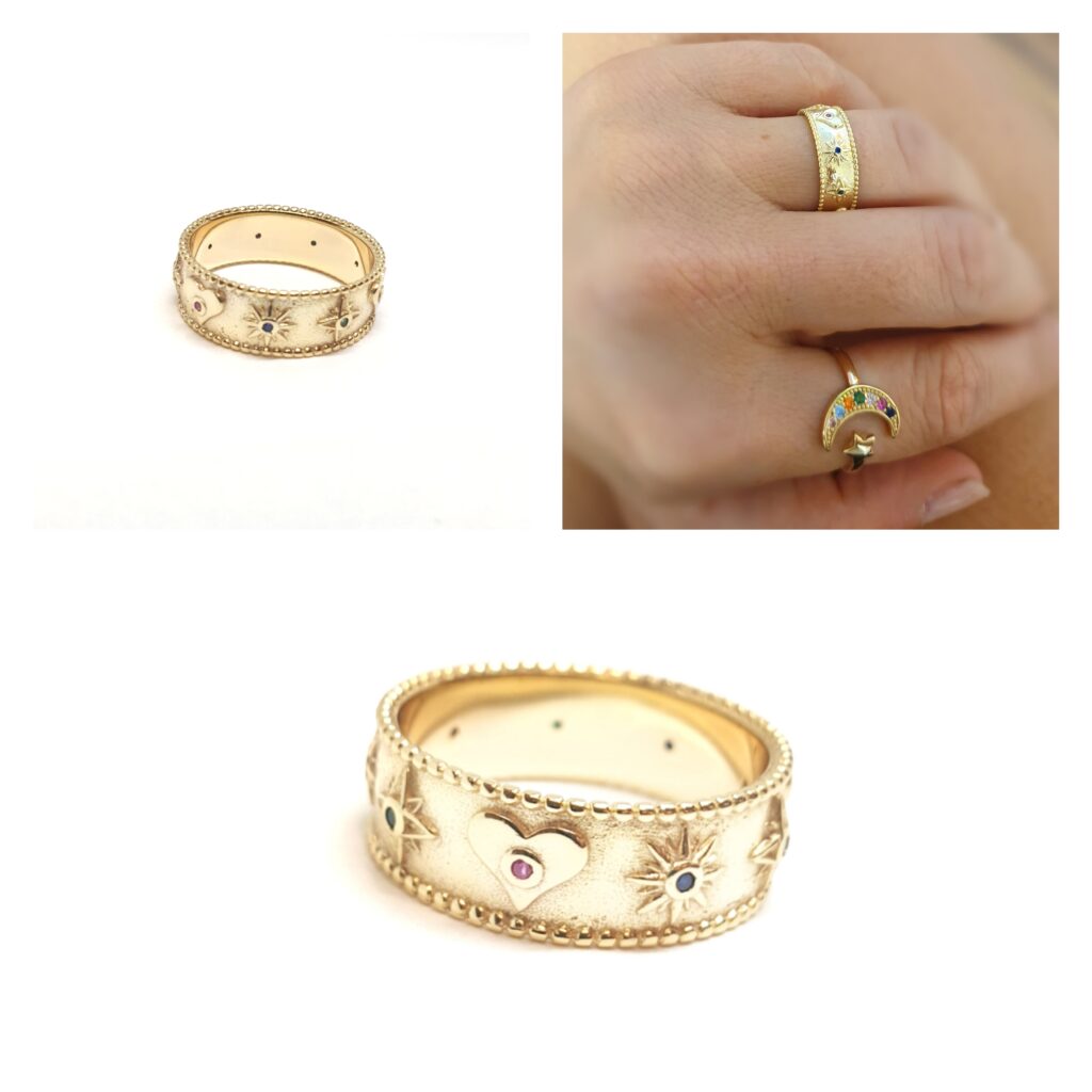 Anillos - An1330 Corazon Y Estrellas Oro - Senora