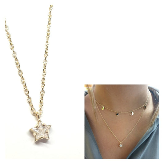 Gargantillas Y Collares - Coll909 Estrella Blanca Oro - Senora