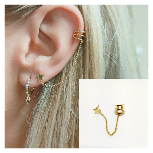 Ear Cuff - Pend1824 Cadena Estrella Oro - Senora