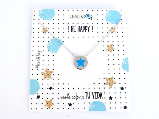 Joyas Con Mensaje - Coll715 Estrella Azul Be Happy - Senora