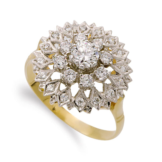 18K SORTIJA ORO BICOLOR ROSETA CON CIRCONITA 15 MM CUERPO 2 MM