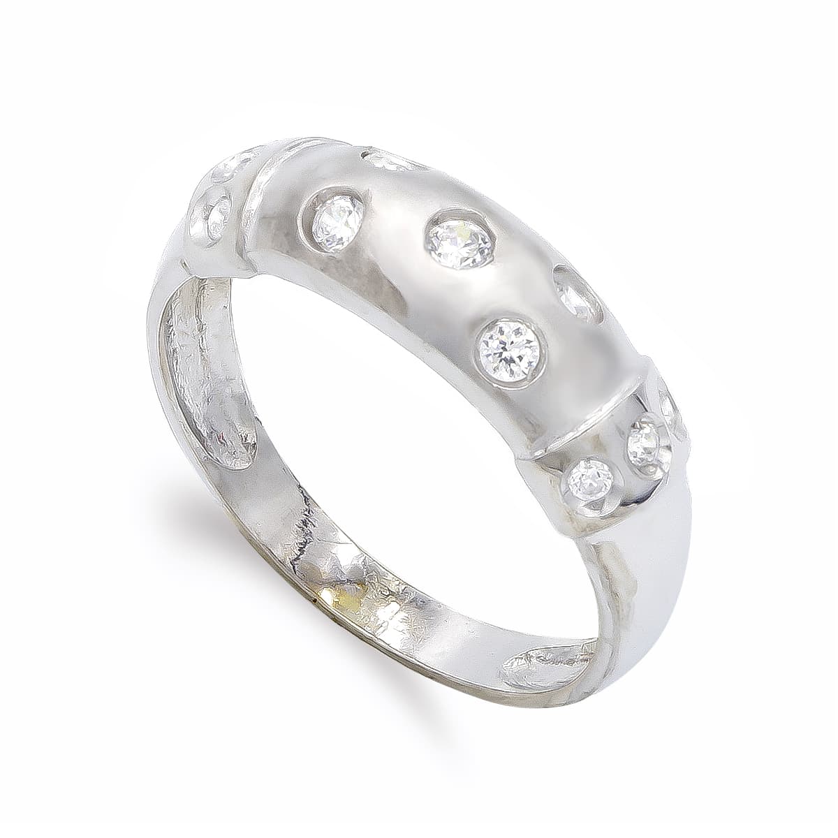 18K SORTIJA ORO BLANCO MATIZADA CON CIRCONITAS. ANCHO: 6,5 MM