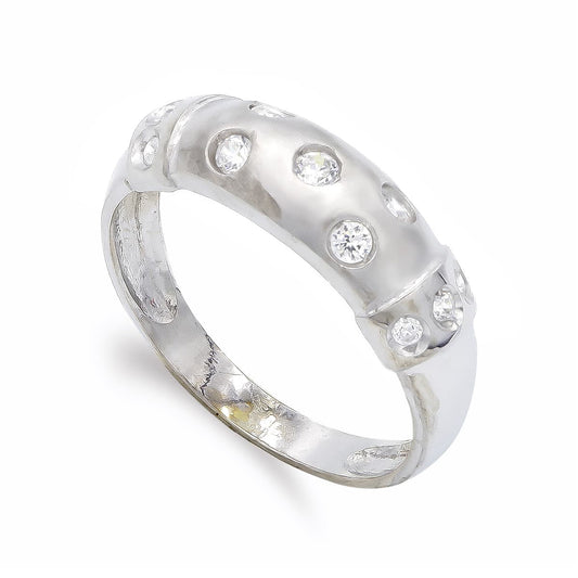 18K SORTIJA ORO BLANCO MATIZADA CON CIRCONITAS. ANCHO: 6,5 MM