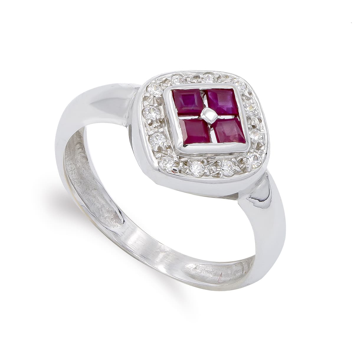 18K SORTIJA ORO BLANCO ROMBO Y CIRCONITAS. ANCHO: 11,5 MM