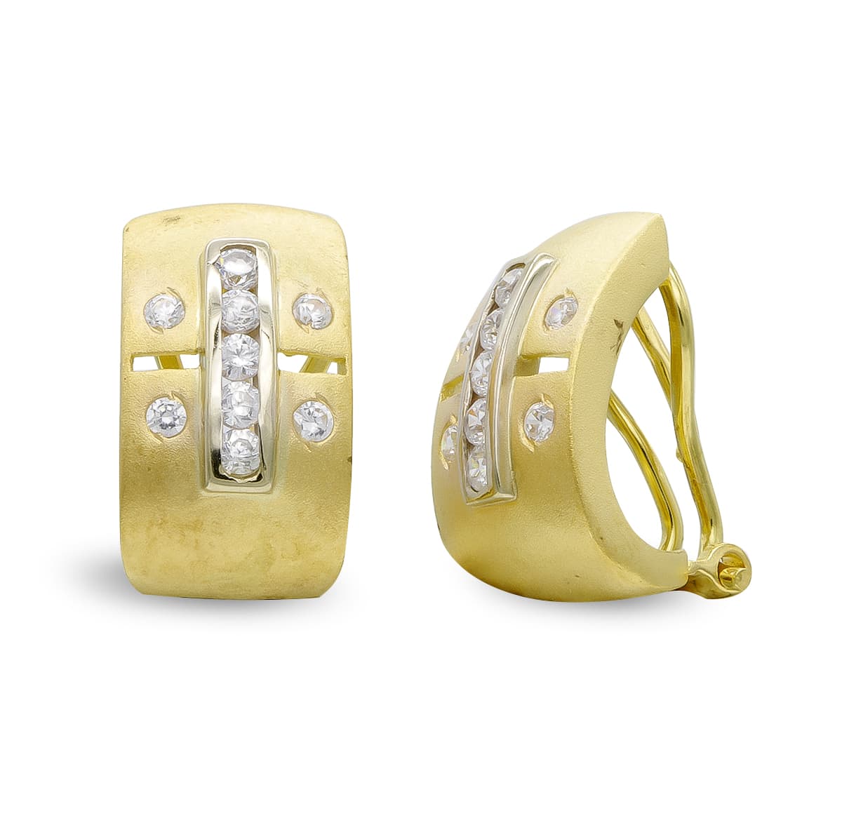 Pendientes Bicolor Mate y Brillo con Circonita 18K