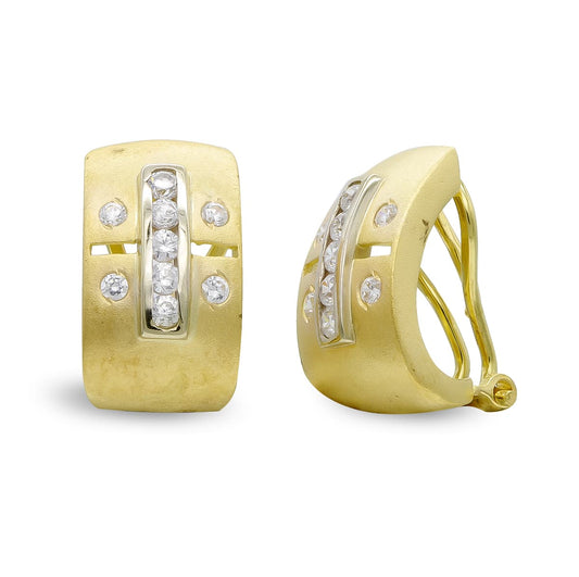 Pendientes Bicolor Mate y Brillo con Circonita 18K