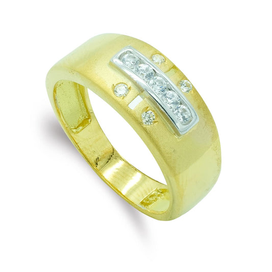 18K SORTIJA ORO BICOLOR MACIZA MATE Y BRILLO CIRCONITAS. ANCHO: 8 MM