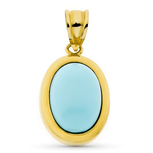 18K COLGANTE ORO AMARILLO TURQUESA OVAL. 21X14 MM