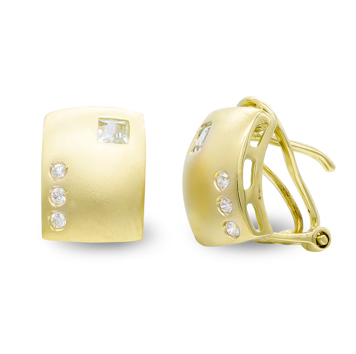 Pendientes Cuadros Mate y Brillo y Circonita de oro amarillo 18K
