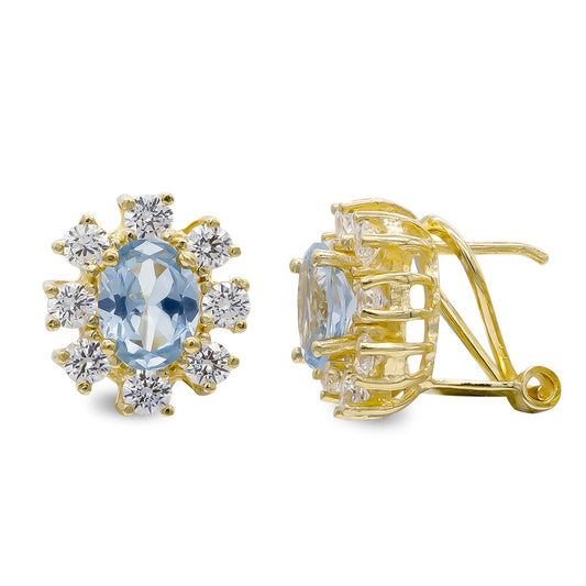 Pendientes Aguamarina 7 x 5 mm Circonita de oro amarillo 18K